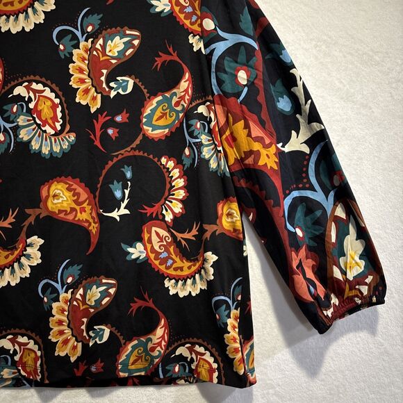 Chico's Top Women's Size 2 Large Colorful Paisley Puff Sleeve Cotton Stretch - Picture 5 of 13